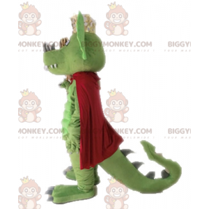 BIGGYMONKEY™ Maskottchenkostüm Grüner Drache mit rotem Umhang -
