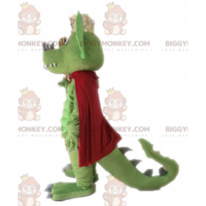 BIGGYMONKEY™ Maskottchenkostüm Grüner Drache mit rotem Umhang -