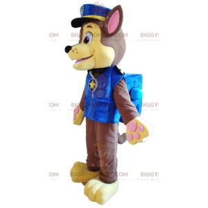 BIGGYMONKEY™ maskotdräkt av brun och gul hund i polisuniform -