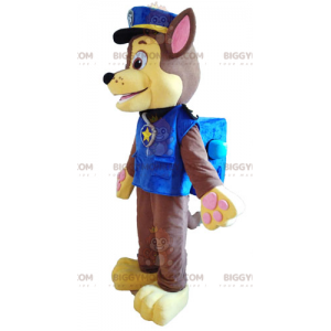 Traje de mascote BIGGYMONKEY™ de cachorro marrom e amarelo em