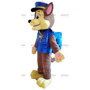 Traje de mascote BIGGYMONKEY™ de cachorro marrom e amarelo em