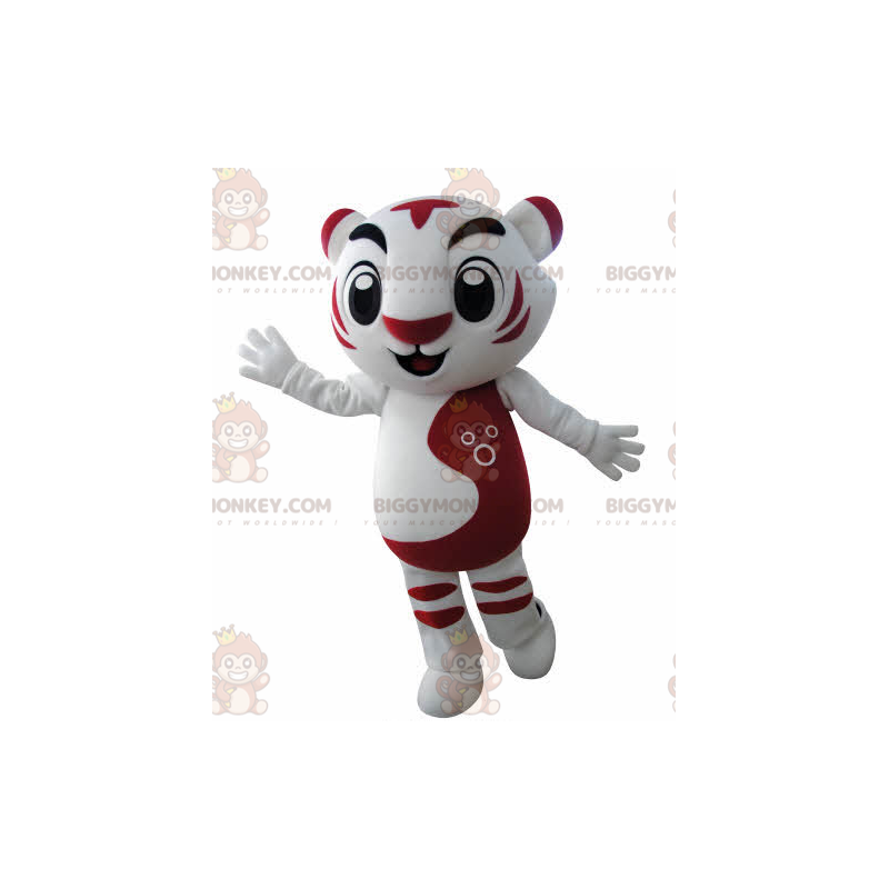 White and Red Tiger BIGGYMONKEY™ Mascot Costume. Feline White and Red Tiger BIGGYMONKEY™ Mascot Costume. Feline