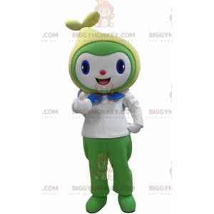 BIGGYMONKEY™ White Green and Yellow Smiling Snowman Mascot