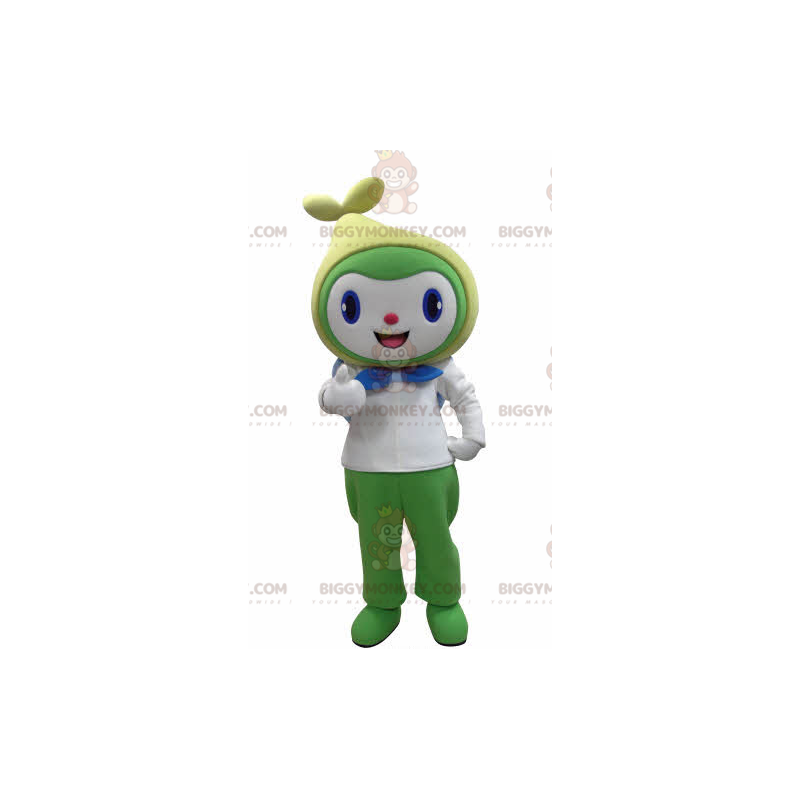 Costume de mascotte BIGGYMONKEY™ de bonhomme souriant blanc Costume de mascotte BIGGYMONKEY™ de bonhomme souriant blanc