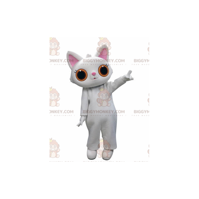 BIGGYMONKEY™ Hvid kat med store orange øjne maskotkostume - BIGGYMONKEY™ Hvid kat med store orange øjne maskotkostume -