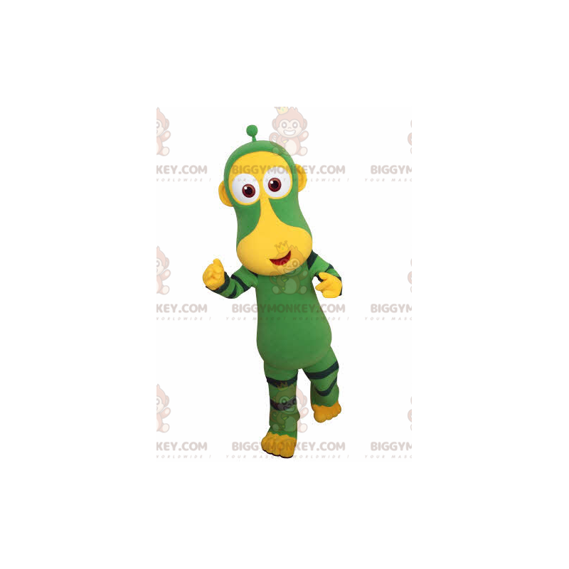 Disfraz de mascota mono verde y amarillo BIGGYMONKEY™. Disfraz de mascota  BIGGYMONKEY™ de animal futurista