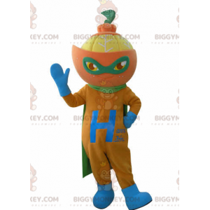 Orange BIGGYMONKEY™ mascot costume dressed as a superhero.