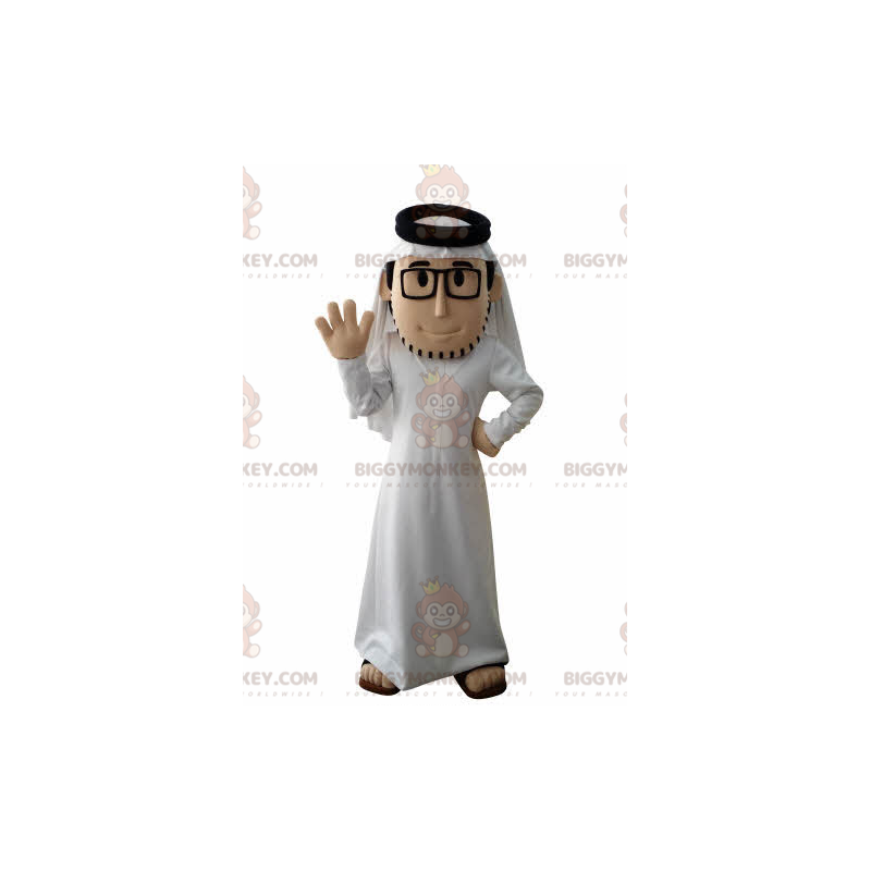Bearded Sultan BIGGYMONKEY™ Mascot Costume with White Outfit Bearded Sultan BIGGYMONKEY™ Mascot Costume with White Outfit