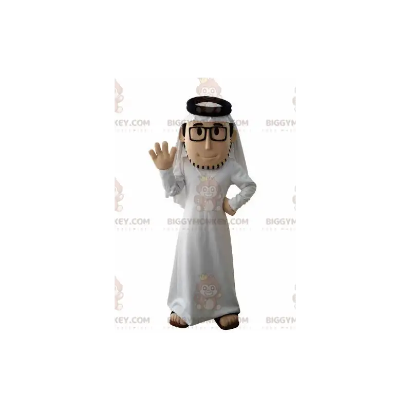 Bearded Sultan BIGGYMONKEY™ Mascot Costume with White Outfit Bearded Sultan BIGGYMONKEY™ Mascot Costume with White Outfit