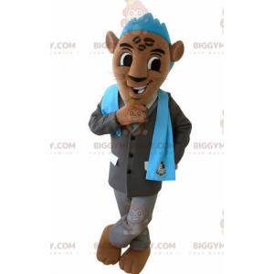 Brown Tiger BIGGYMONKEY™ Mascot Costume with Suit and Blue