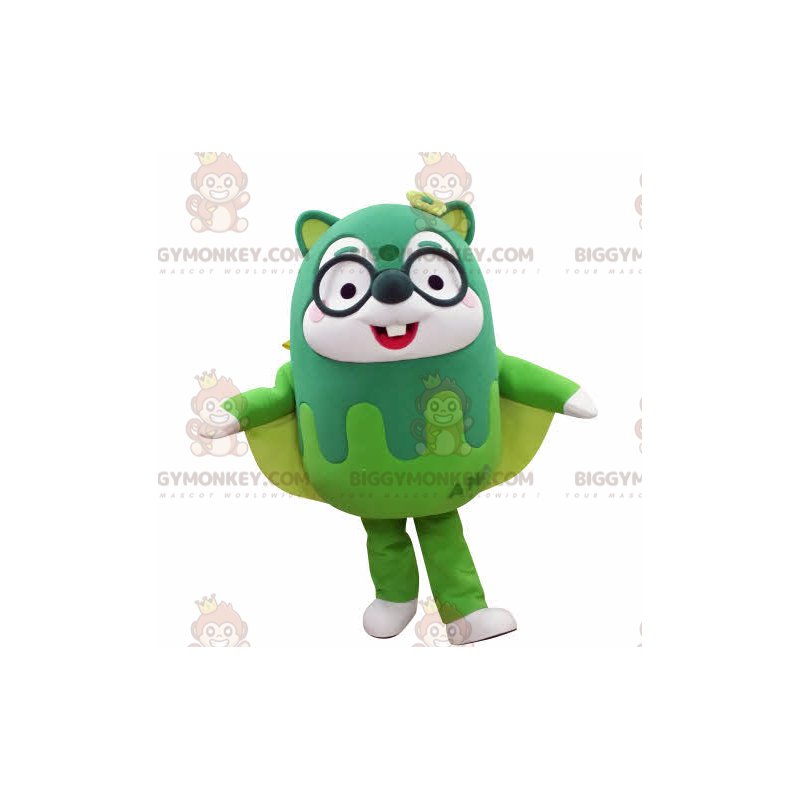 BIGGYMONKEY™ Green Flying Squirrel Mascot Costume With Glasses BIGGYMONKEY™ Green Flying Squirrel Mascot Costume With Glasses