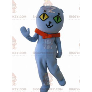 Traje de mascote BIGGYMONKEY™ gato azul com olhos diversos.