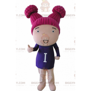 Dívčí panenka v kostýmu maskota BIGGYMONKEY™ s růžovými vlasy –