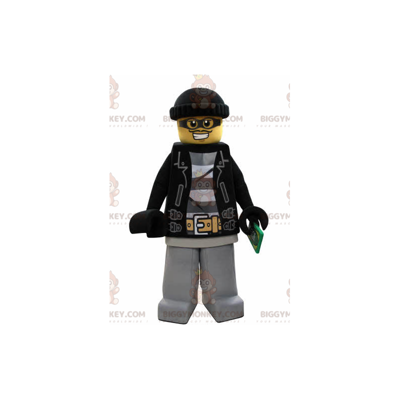 lego BIGGYMONKEY™ costume da mascotte vestito da bandito con un lego BIGGYMONKEY™ costume da mascotte vestito da bandito con un