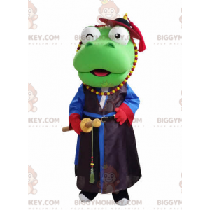 BIGGYMONKEY™-mascottekostuum Groene draak in samoerai-outfit -