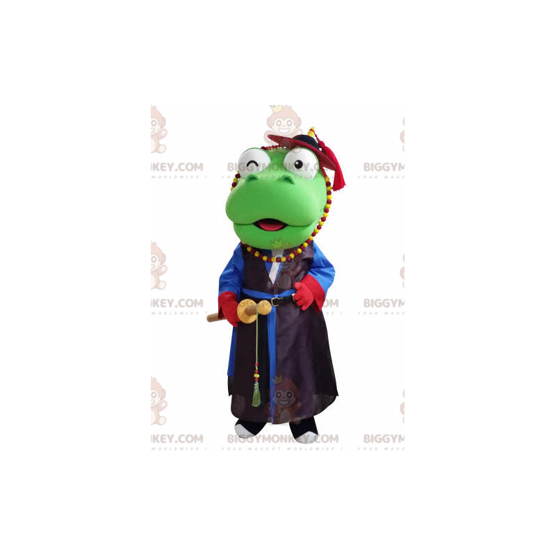 BIGGYMONKEY™ Maskottchenkostüm Grüner Drache im Samurai-Outfit