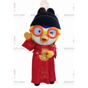 Traje de mascote de pássaro BIGGYMONKEY™ traje asiático com óculos - Mascote pássaro - BIGGYMONKEY_04738 - BiggyMonkey.com