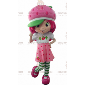 Κοστούμι ροζ μασκότ BIGGYMONKEY™ Strawberry Shortcake Famous Girl - Μασκότ διάσημων χαρακτήρων - BiggyMonkey.com