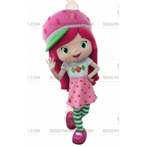 Κοστούμι ροζ μασκότ BIGGYMONKEY™ Strawberry Shortcake Famous Girl - Μασκότ διάσημων χαρακτήρων - BiggyMonkey.com