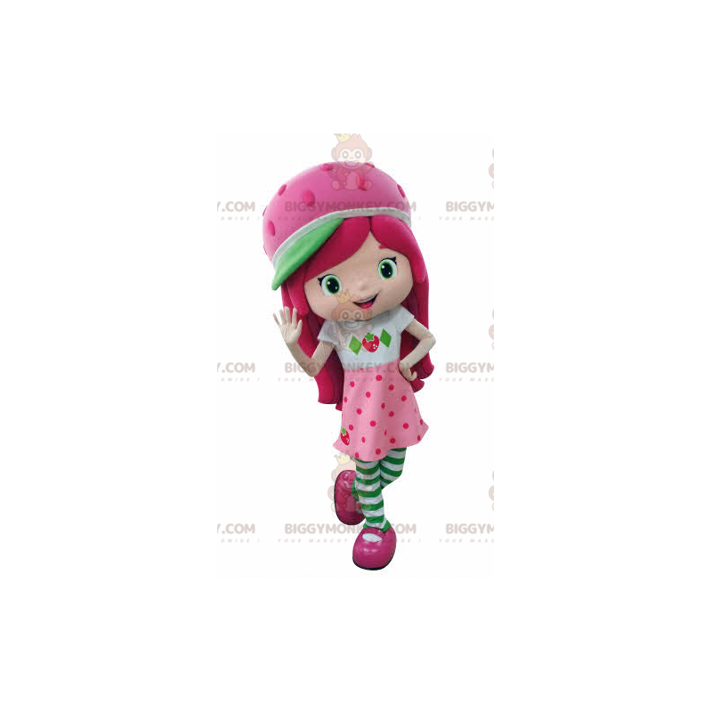 Fato de mascote rosa de menina famosa de bolo de morango Fato de mascote rosa de menina famosa de bolo de morango