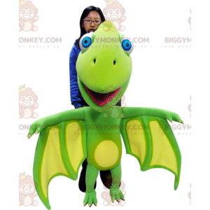 BIGGYMONKEY™ Costume da mascotte Drago verde e giallo con