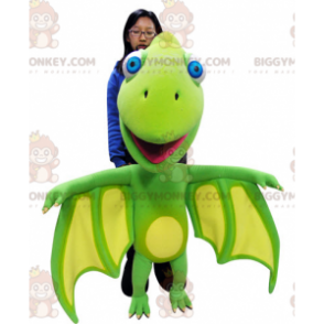 BIGGYMONKEY™ Maskotdräkt Grön och gul drake med stora vingar - Dragon maskot - BIGGYMONKEY_04747 - BiggyMonkey.com