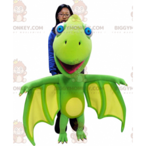 Traje de mascote BIGGYMONKEY™ Dragão verde e amarelo com asas