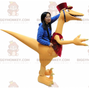 Fantasia de mascote de dinossauro gigante laranja e vermelho