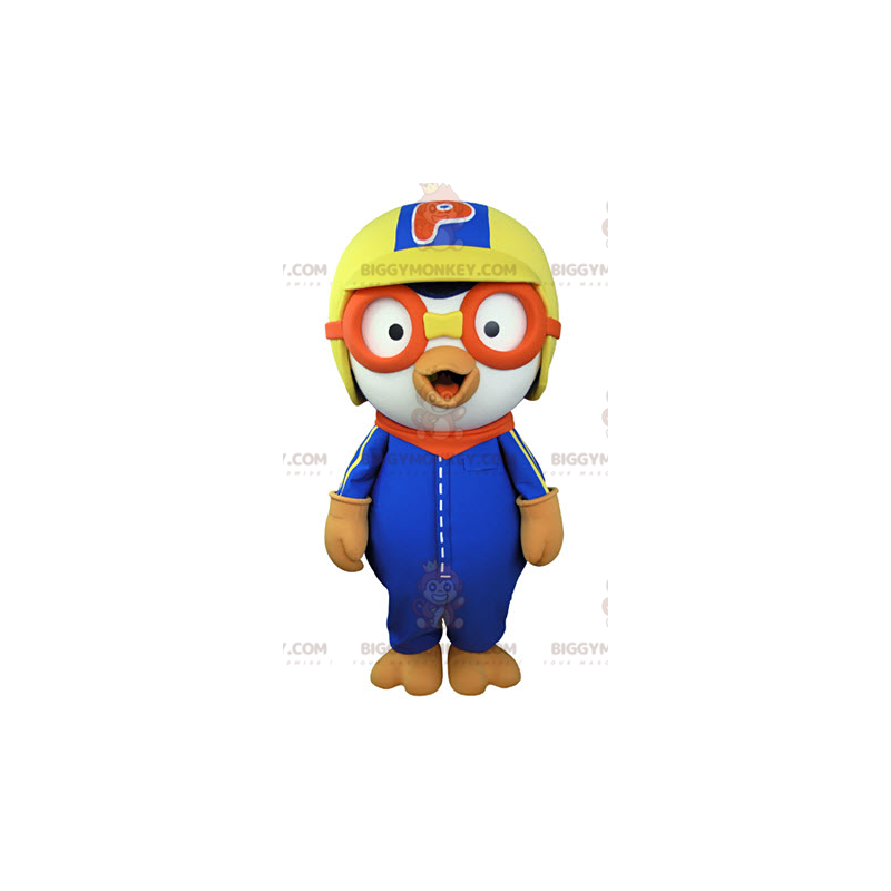 Witte vogel BIGGYMONKEY™ mascottekostuum gekleed in kleurrijke Witte vogel BIGGYMONKEY™ mascottekostuum gekleed in kleurrijke