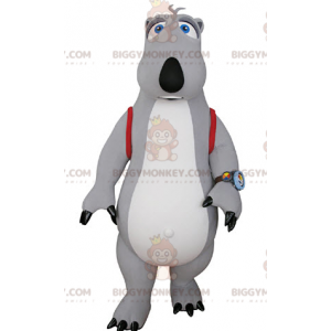 BIGGYMONKEY™ Maskotdräkt för grå och vit björn med skolväska -