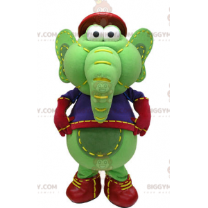 BIGGYMONKEY™ Mascot Costume Green and Yellow Elephant in Blue