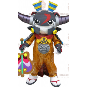 BIGGYMONKEY™ Samurai-Maskottchen-Kostüm mit Hörnern.
