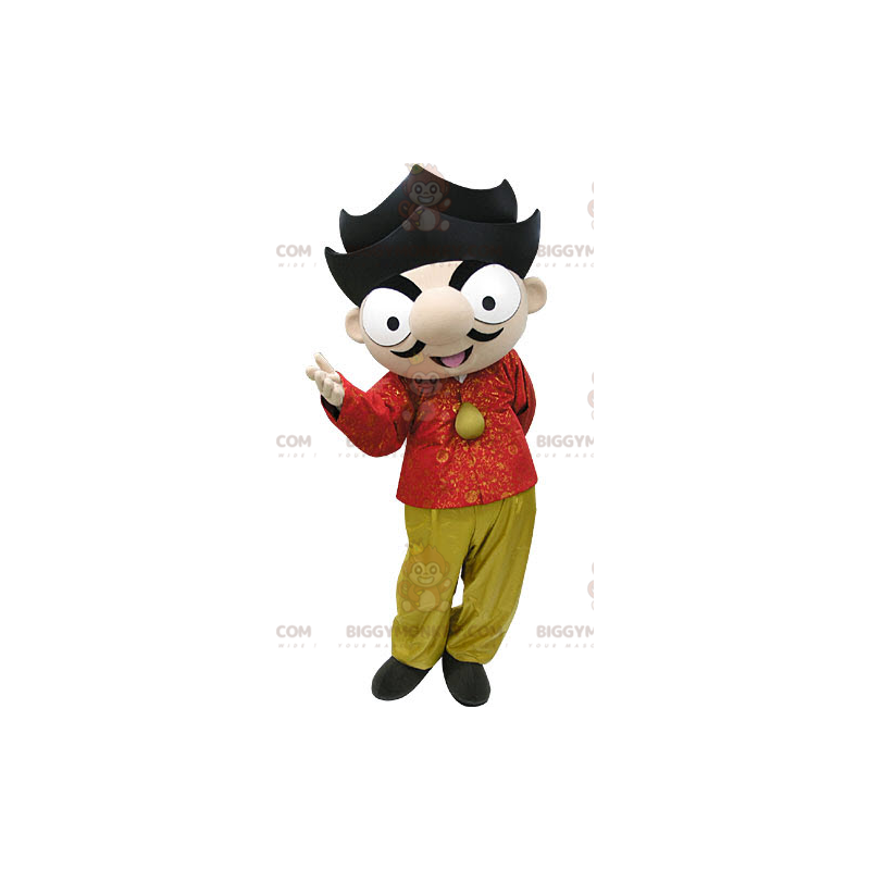Costume de mascotte BIGGYMONKEY™ de garçon brun avec une tenue Costume de mascotte BIGGYMONKEY™ de garçon brun avec une tenue