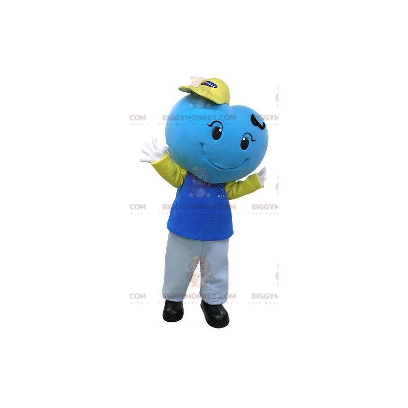 Disfraz de mascota gigante con corazón azul sonriente Disfraz de mascota gigante con corazón azul sonriente