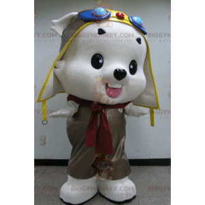 BIGGYMONKEY™ Maskottchen-Kostüm Weißer Teddy im Flieger-Outfit