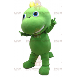 Bonito disfraz de mascota dragón gigante verde y amarillo