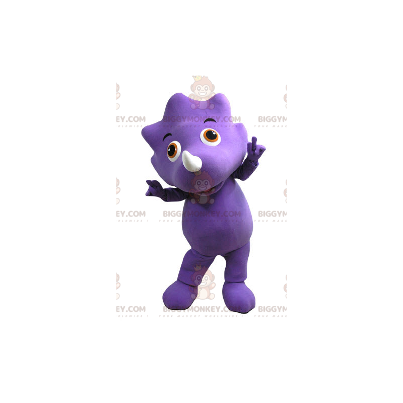 Mascote de dinossauro roxo e verde. Fantasia de Cortar L (175-180CM)