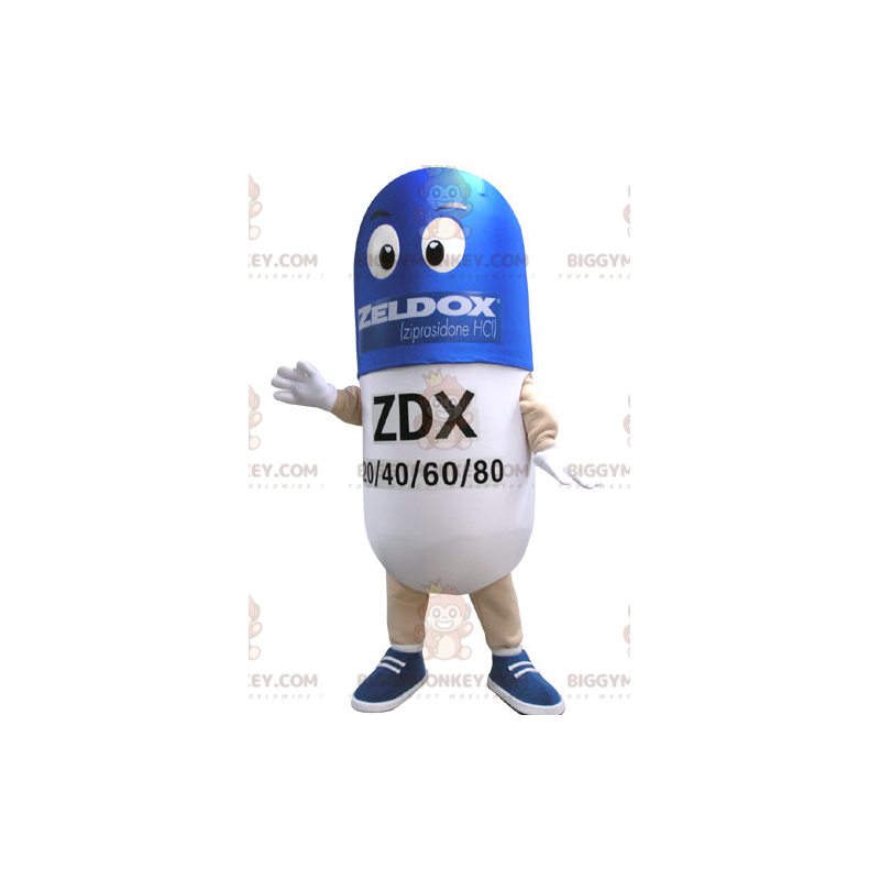Disfraz de mascota Pill BIGGYMONKEY™ azul y blanco. Disfraz de