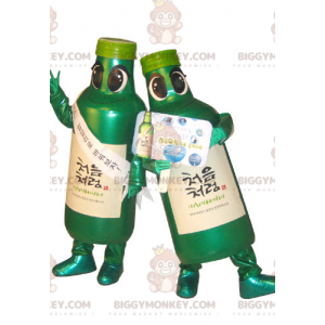 2 BIGGYMONKEY™s mascot green flasks. 2 bottle mascot