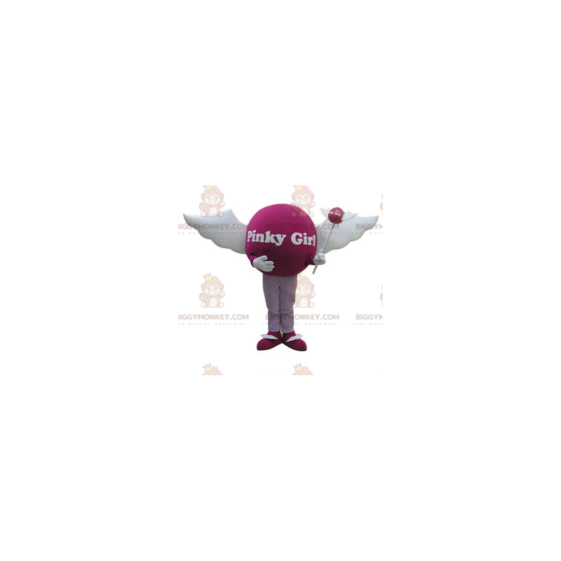 BIGGYMONKEY™ maskotkostume af lyserød kugle med vinger.