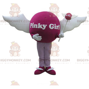 Στολή μασκότ BIGGYMONKEY™ από ροζ μπάλα με φτερά. Γυναικεία στολή μασκότ BIGGYMONKEY™ - Μασκότ αντικειμένων - BiggyMonkey.com