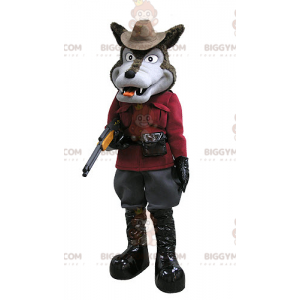 BIGGYMONKEY™ Mascot Costume of Brown and Gray Wolf in Hunter