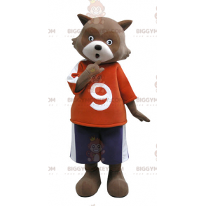 Traje da mascote BIGGYMONKEY™ do urso marrom e branco. Traje de