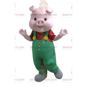 Kostium maskotki różowej świni BIGGYMONKEY™ z zielonym