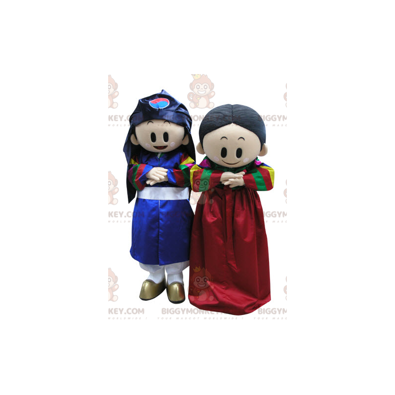 2 mascotte BIGGYMONKEY™ ragazzo e ragazza in abiti colorati - 2 mascotte BIGGYMONKEY™ ragazzo e ragazza in abiti colorati -