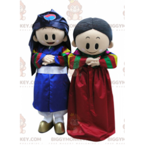 2 boy and girl BIGGYMONKEY™s mascots in colorful outfits -