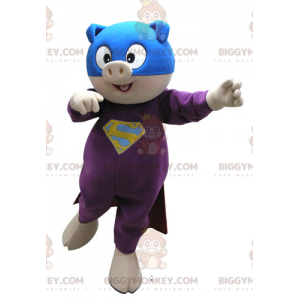 Schwein BIGGYMONKEY™ Maskottchenkostüm als Superheld verkleidet