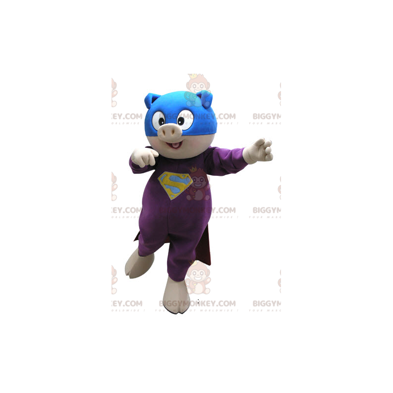 Traje de mascote de porco BIGGYMONKEY™ vestido de super-herói – Traje de mascote de porco BIGGYMONKEY™ vestido de super-herói –