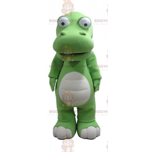 Kæmpe grøn og hvid krokodille BIGGYMONKEY™ maskotkostume -