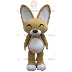 BIGGYMONKEY™ mascot costume beige and white fox with big ears -